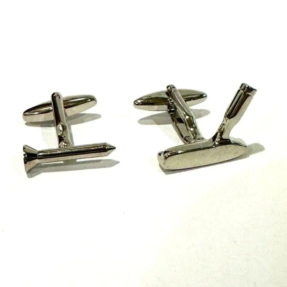 Polished Silver-Tone Putter & Golf Tee Cufflinks